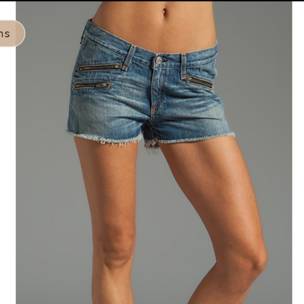 rag & bone Light Blue Denim Jean Shorts with Zip Pocket Details